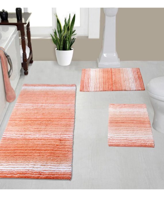 Home Weavers Gradiation  - Absorbent Cotton 3 Piece Set Soft Bath Rug with Runner, Coral