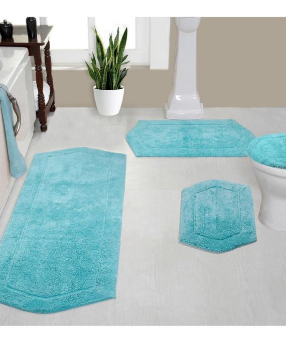 Home Weavers Waterford   Soft Bath Rug, 4 Piece Set with Lid Cover, Turquoise