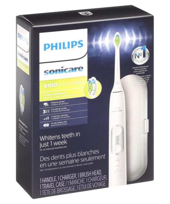 Philips Sonicare ProtectiveClean 6100 Whitening Rechargeable  Toothbrush with Pressure Sensor and Intensity Settings, White HX6877/21